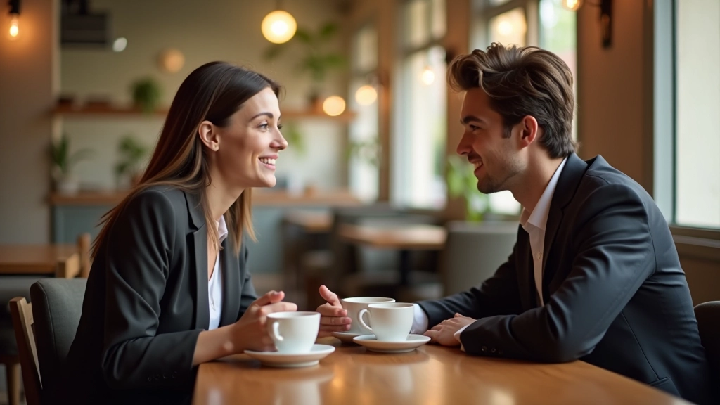Due persone che conversano in un caffè italiano con caffè e giornali sul tavolo